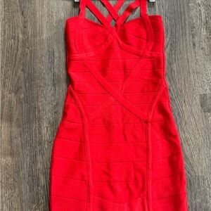bebe Strapless Red Bandage Dress